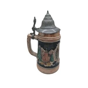 Ceramic Beer Stein with Pewter Lid